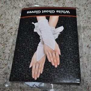 Ghost Gloves Fingerless White Dirty Gray Halloween Costume Accessory 14+